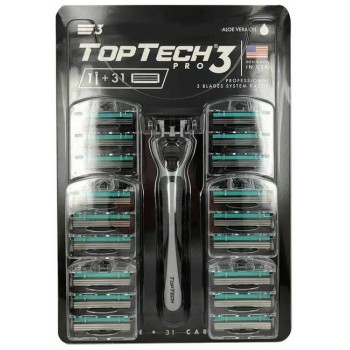 Cменные кассеты Toptech 3PRO Набор 1 бритва+ 31 сменных кассет (три лезвия, плавающая головка, алое вера) RMP-3-031 (Код: УТ000024992)
