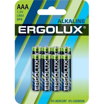 Элемент питания Ergolux Alkaline 8BL LR03  (LR03,1.5В)   8 / 48 / 1152 (Код: УТ000031254)