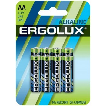 Элемент питания Ergolux Alkaline 8BL LR6  (LR6 BP8, 1.5В)     8 / 48 / 576 (Код: УТ000031255)