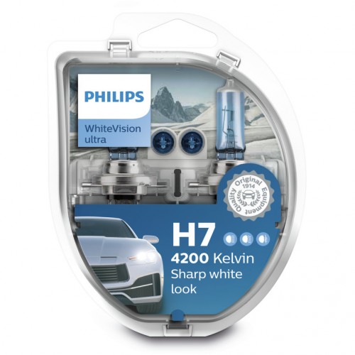 Галогеновая лампа Philips H7 (55W 12V) WhiteVision Ultra + W5W 2 