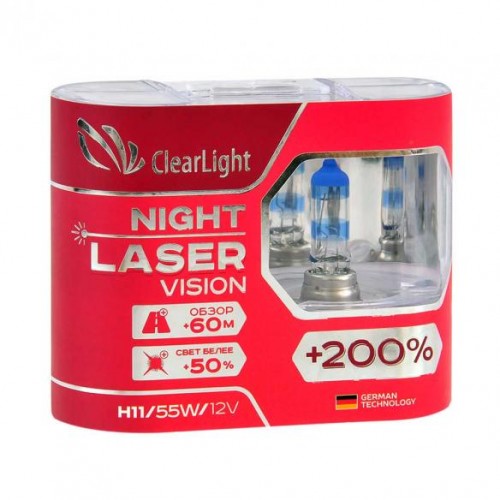 Галогеновая лампа Clearlight H11 12V-55W Night Laser Vision +200%