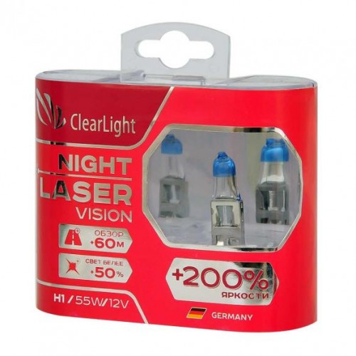 Галогеновая лампа Clearlight H1 12V-55W Night Laser Vision +200% 