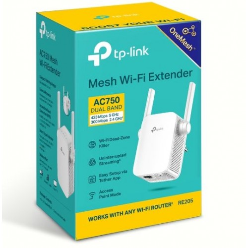 Усилитель Wi-Fi сигнала TP-Link RE205 (2,4 + 5 ГГц; 2,4ГГц 300 Мб