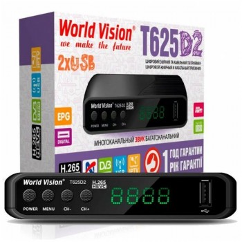 Цифровая приставка Т2 World Vision T625M2 [Без Дисплея, кнопки, 2хUSB, IPTV, GX6702S5, T/T2/C, H264,AC3] (Код: УТ000024493)