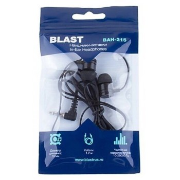 Наушники Blast BAH-215, черные, шнур 1,2 м. Диапазон частот: 10 - 28 000 Гц, сопротивление: 32 Ом, ч (Код: УТ000008593)