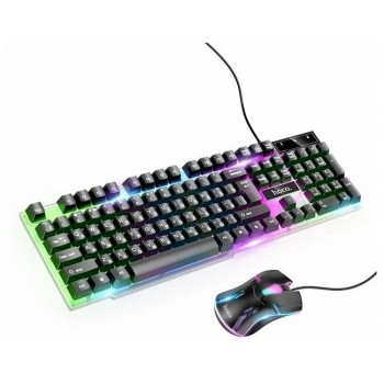 Набор клавиатура+мышь проводная HOCO, GM11, мембранная, подсветка , игровой, USB, цвет: чёрный (Код: УТ000024694)