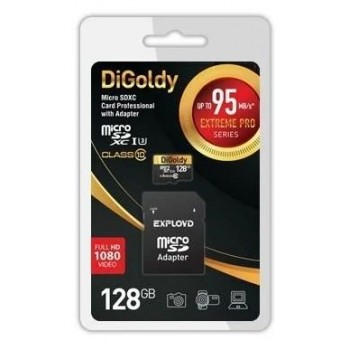 Карта памяти Digoldy 128GB microSDXC Class 10 UHS-1 Extreme Pro (U3) с адаптером SD 95 MB/s (Код: УТ000025278)