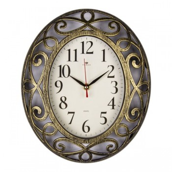 Часы настенные Рубин 3126-009 (10) овал 31х26 см, корпус черный с золотом "Классика" (Код: УТ000011907)