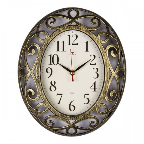 Часы настенные Рубин 3126-009 (10) овал 31х26 см, корпус черный с