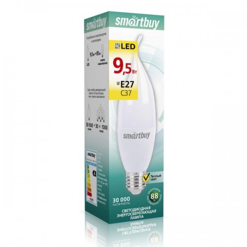 Лампа светодиодная Smartbuy C37 9,5Вт 6000K E27 10 pcs (свеча, хо