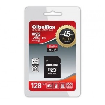 Карта памяти Oltramax 128GB microSDHC Class 10 UHS-1 Elite с адаптером SD 45 MB/s (Код: УТ000021820)