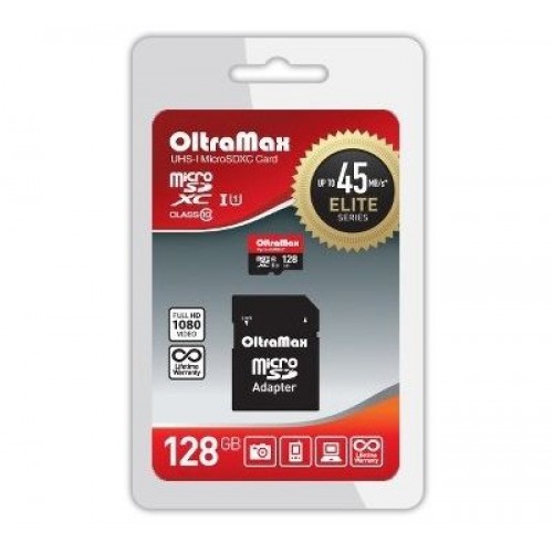 Карта памяти Oltramax 128GB microSDHC Class 10 UHS-1 Elite с адап...