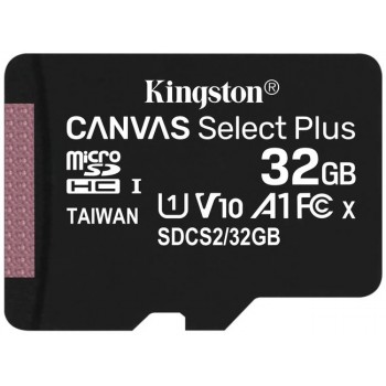 Карта памяти MicroSD  32GB  Kingston Class 10 Canvas Select Plus A1 (100 Mb/s) без адаптера (Код: УТ000027218)