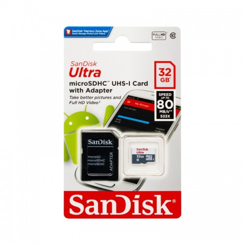 Карта памяти SanDisk Ulta 64 Гб Ultra Class 10 + SD адаптер