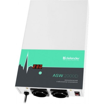 Стабилизатор напряжения Defender ASW 2000D настенный 1200Вт толщина 65мм, 2 розетки  (Код: УТ000016677)