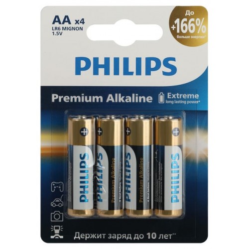 Элемент питания PHILIPS Premium LR6 4BL  (4/48/144/17280) (Код: У...