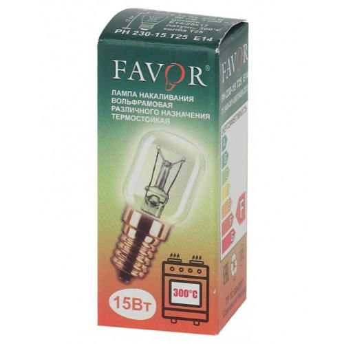 Лампа FAVOR накаливания Т25 РН 15Вт Е14 230В для духовок (Код: УТ...