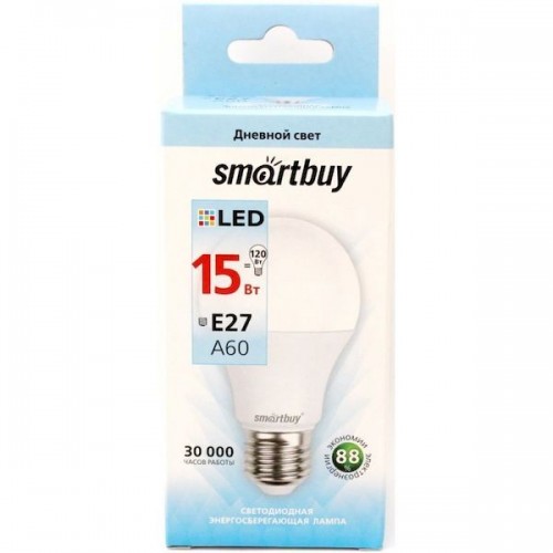 Лампа светодиодная Smartbuy A60 15Вт 220V 4000K E27 10 pcs (нейтр