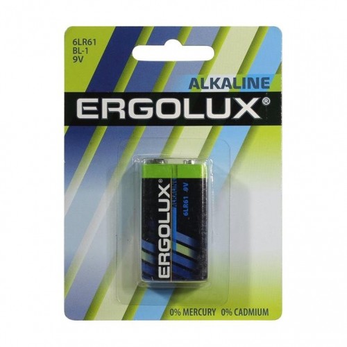 Элемент питания Ergolux 6LR61 Alkaline 1BL (6LR61, 9В) (Код: УТ00...