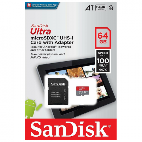 Карта памяти SanDisk 64GB Class 10 Ultra Android (80 Mb/s) + SD (