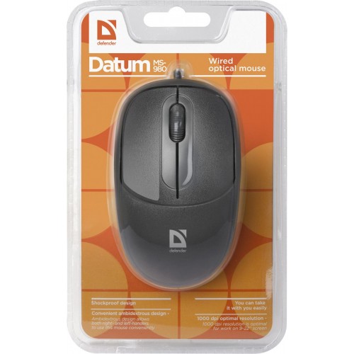 Мышь Defender DATUM MS-980, USB, проводная, 3 кнопки, черный, дли...