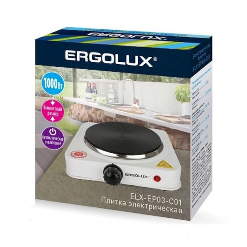 Плитка электрическая Ergolux ELX-EP03-C01 1000В 1 конф., сталь, д