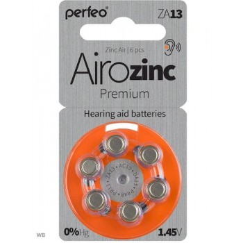 Элемент питания Perfeo ZA13 6BL Airozinc Premium (6/60) (цена за 1 шт (не блистер) (Код: УТ000017073)