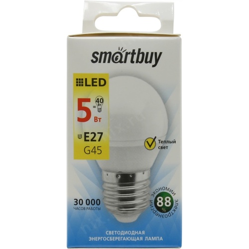 Лампа светодиодная Smartbuy GL45 5Вт 220V 4000K E27 10 pcs (глоб,