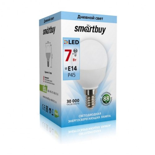 Лампа светодиодная Smartbuy P45 10 pcs 7Вт 220V 4000K E14 (глоб, 