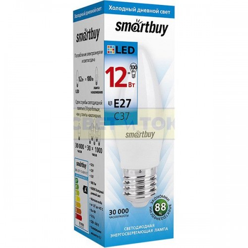 Лампа светодиодная Smartbuy C37 12Вт 6000K E27 10 pcs (холодный с