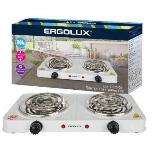 Плитка электрическая Ergolux ELX-EP02-C01 2000В 2 конф., сталь, с