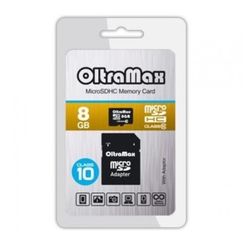 Карта памяти OltraMax 8GB microSDHC Class10 без адаптера SD (Код: