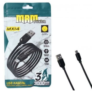 Кабель USB MRM MX14  Type-C 3000mm (Black)  20pcs (Код: УТ000032473)