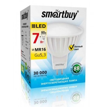 Лампа светодиодная Smartbuy GU5.3 (MR16) 7Вт 220V 4000K 10 pcs (рефлекторная, нейтральный свет) (1/10/50)