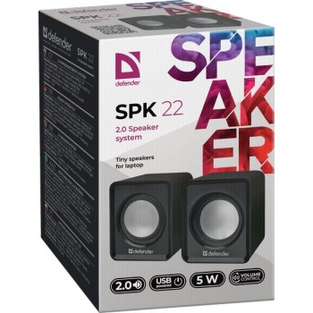 Акустическая система Defender SPK-22, USB, 2.0, чёрная. Регулятор громкости. Аудиовходы: 3.5 мм мини-джек (Код: УТ000006776)