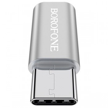 Переходник Type-C - микро USB (f) Borofone BV4, плоский, алюминий, цвет: серебряный (Код: УТ000005263)