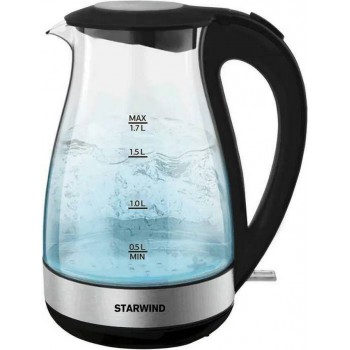 Чайник электрический Starwind SKP3039 черный (2200 Вт, объем - 1.7 л, корпус: стеклянный) (Код: УТ000032016)