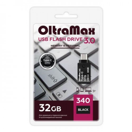 USB флэш-накопитель OltraMax 32GB Type-C OTG 340 Black 3.0 (Код: 