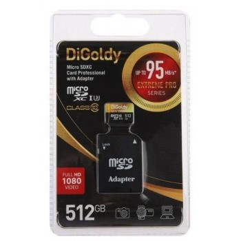 Карта памяти Digoldy 512GB microSDXC Class 10 UHS-1 Extreme Pro (U3) с адаптером SD 95 MB/s (Код: УТ000041668)