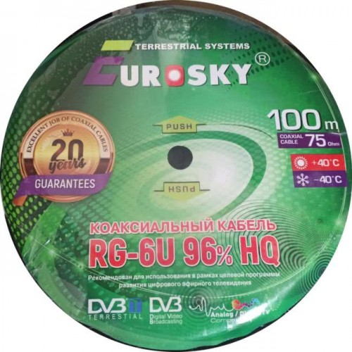 Кабель Eurosky RG-6U (96%) HQ  White SM 100м=1бхт (Код: УТ0000406...