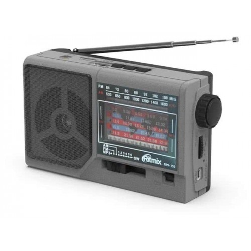 RITMIX RPR-151, серый Портативный восьмидиапазонный радиоприемник