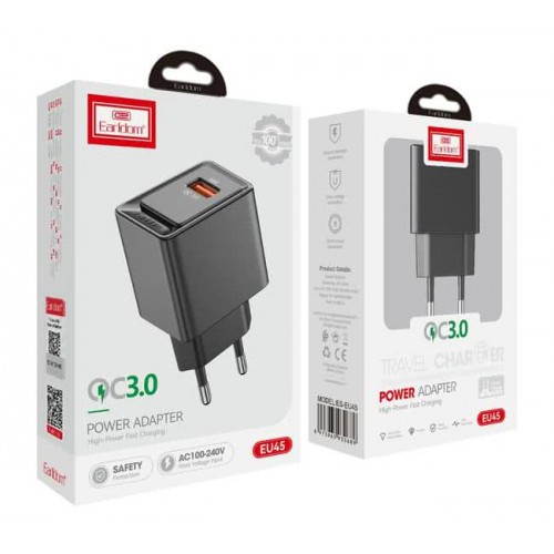 Блок питание USB (сеть) Earldom ES-EU45 3A(18W), черный (Код: УТ0