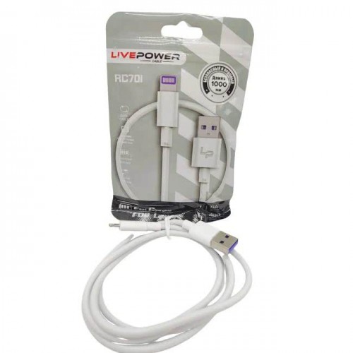Кабель USB RC70 Lightning 6A 1000mm в пакетике (White)  10pcs (Ко