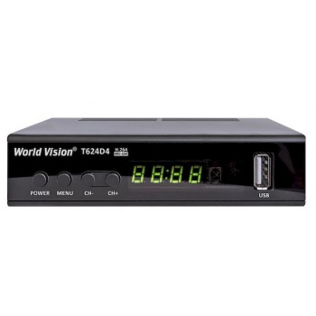 Цифровая приставка T2 WORLD VISION T624D4 DVB-T2 корпус металл, дисплей 2*USB, GX6701, IPTV (Код: УТ000015891)