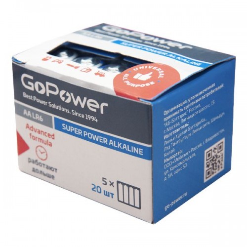 Элемент питания GoPower LR03 AAA 20 BOX Shrink 4 Alkaline 1.5V (4...