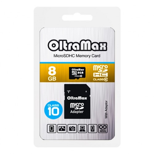 Карта памяти OltraMax Class 10 MicroSD 8GB + БЕЗ адаптера...