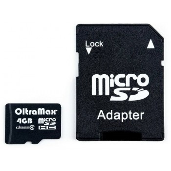 Карта памяти OltraMax 4GB microSDHC Class4 с адаптером SD (Код: УТ000032957)
