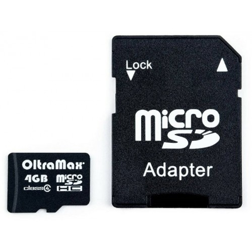 Карта памяти OltraMax 4GB microSDHC Class4 с адаптером SD (Код: У