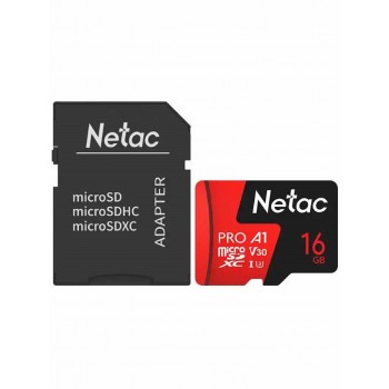 Карта памяти MicroSD  16GB  Netac  P500  Extreme Pro  Class 10 UHS-I U1 V10 (100 Mb/s) + SD адаптер 658 (Код: УТ000034143)