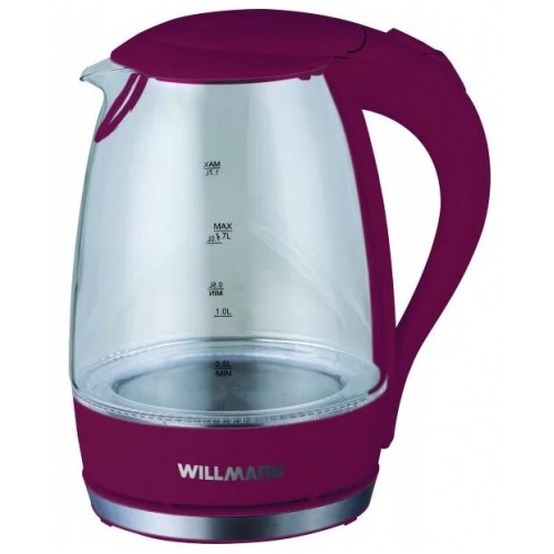 Чайник Willmark WEK-1708G (1,7л,стекло,бордовый,подсветка) (Код: 
